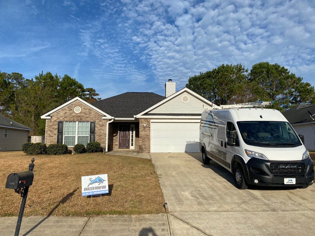 item_a7f988f1-b3c7-4373-b092-e5c9d253f314 Close-up view of a newly installed dark shingle roof in Savannah, GA