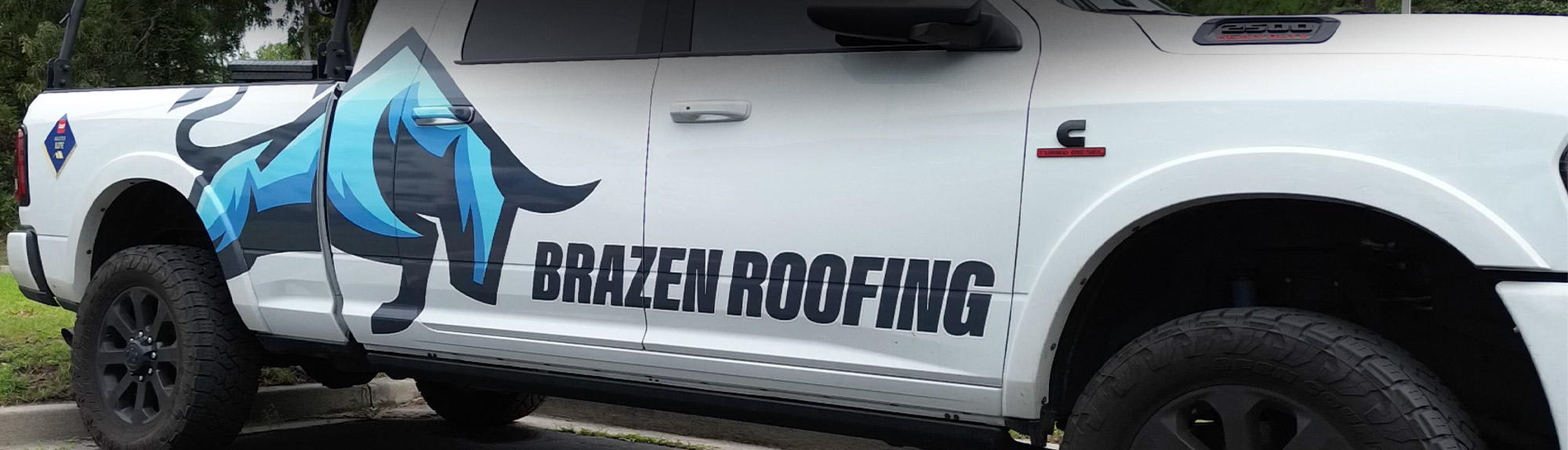 Brazen Roofing truck with GAF Master Elite badge, serving Oklahoma City, OK